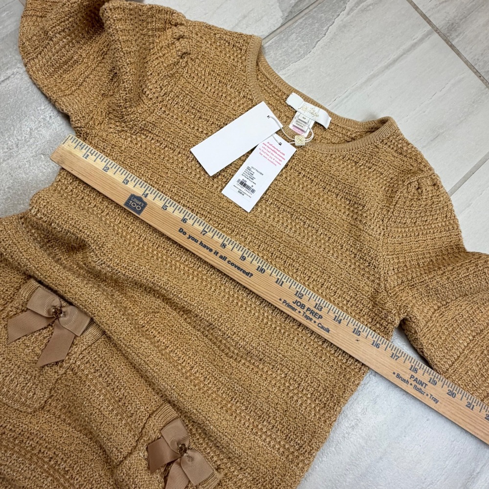 Lilly Pulitzer Rhys Sweater Dress Rattan Metallic Marl Tan Bow Pocket 020489 M - Picture 3 of 10